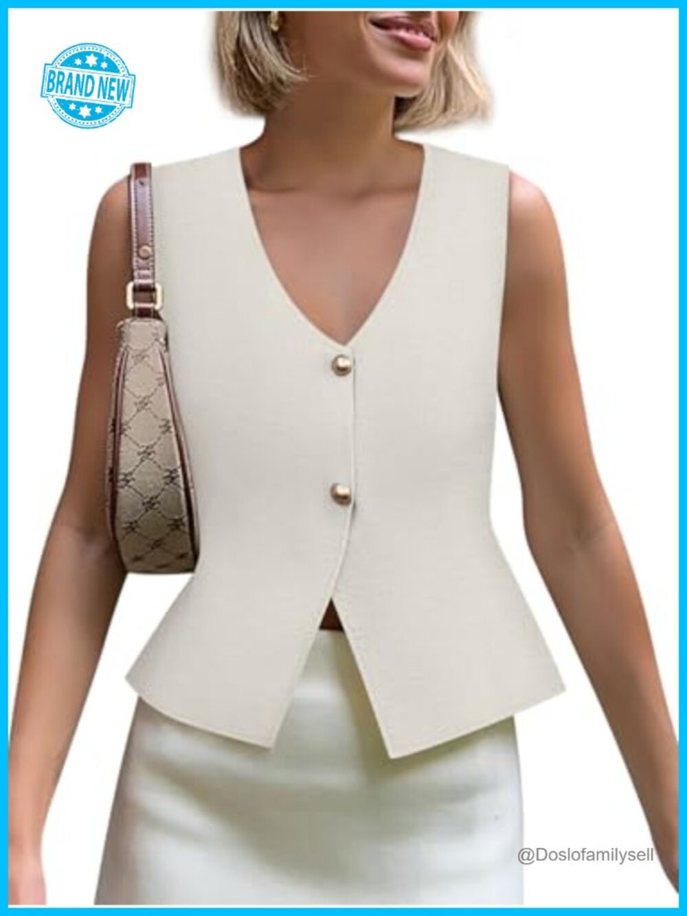 Womens Sweater Vest V Neck Button Down Crop Knit Tank Top Sleeveless Cardigan